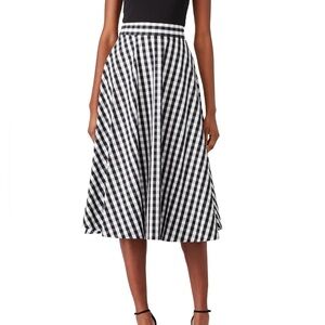 Kate Spade Gingham Check Midi Circle Skirt Black White Cotton Sz 12